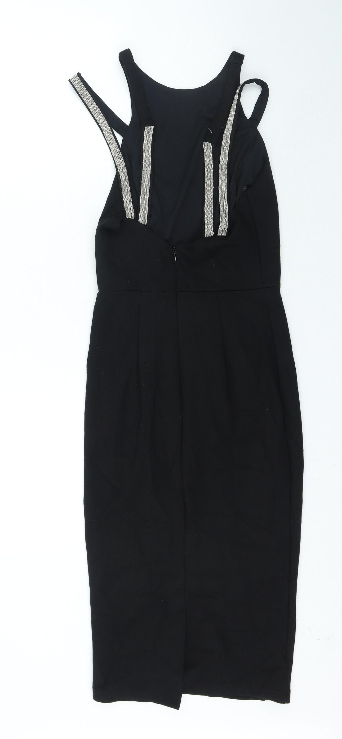 River Island Womens Black Viscose Bodycon Size 8 Halter Zip
