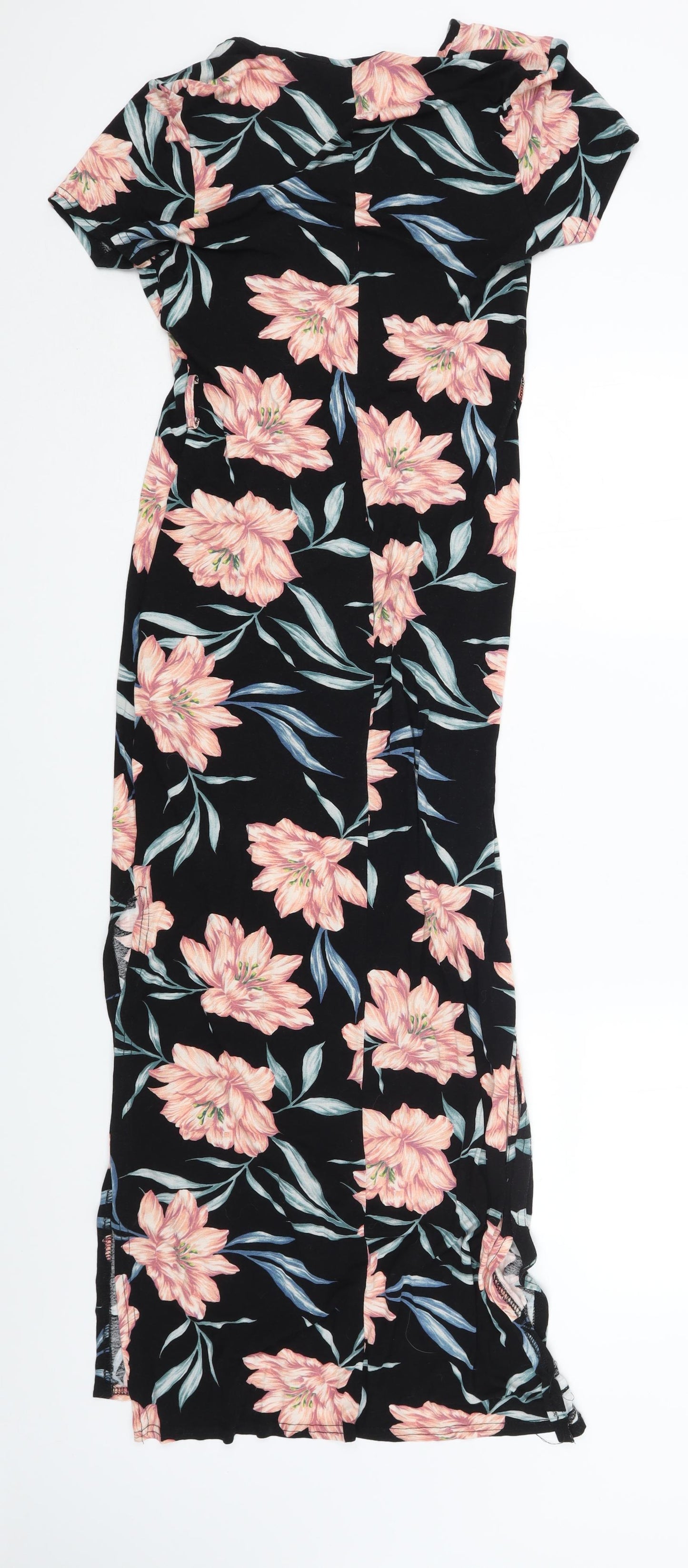 New Look Womens Black Floral Viscose Maxi Size 14 Round Neck Pullover