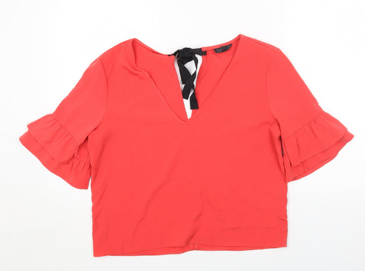 Topshop Womens Pink Polyester Basic Blouse Size 10 V-Neck