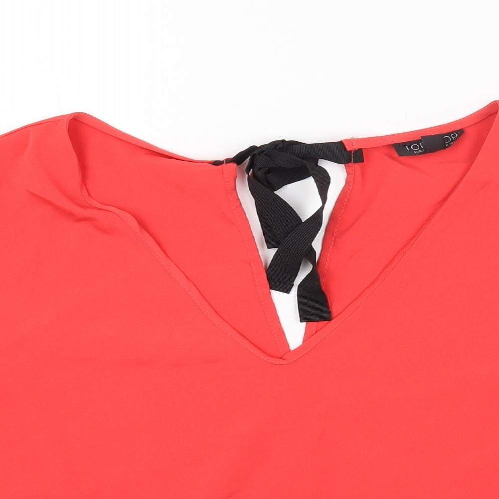 Topshop Womens Pink Polyester Basic Blouse Size 10 V-Neck