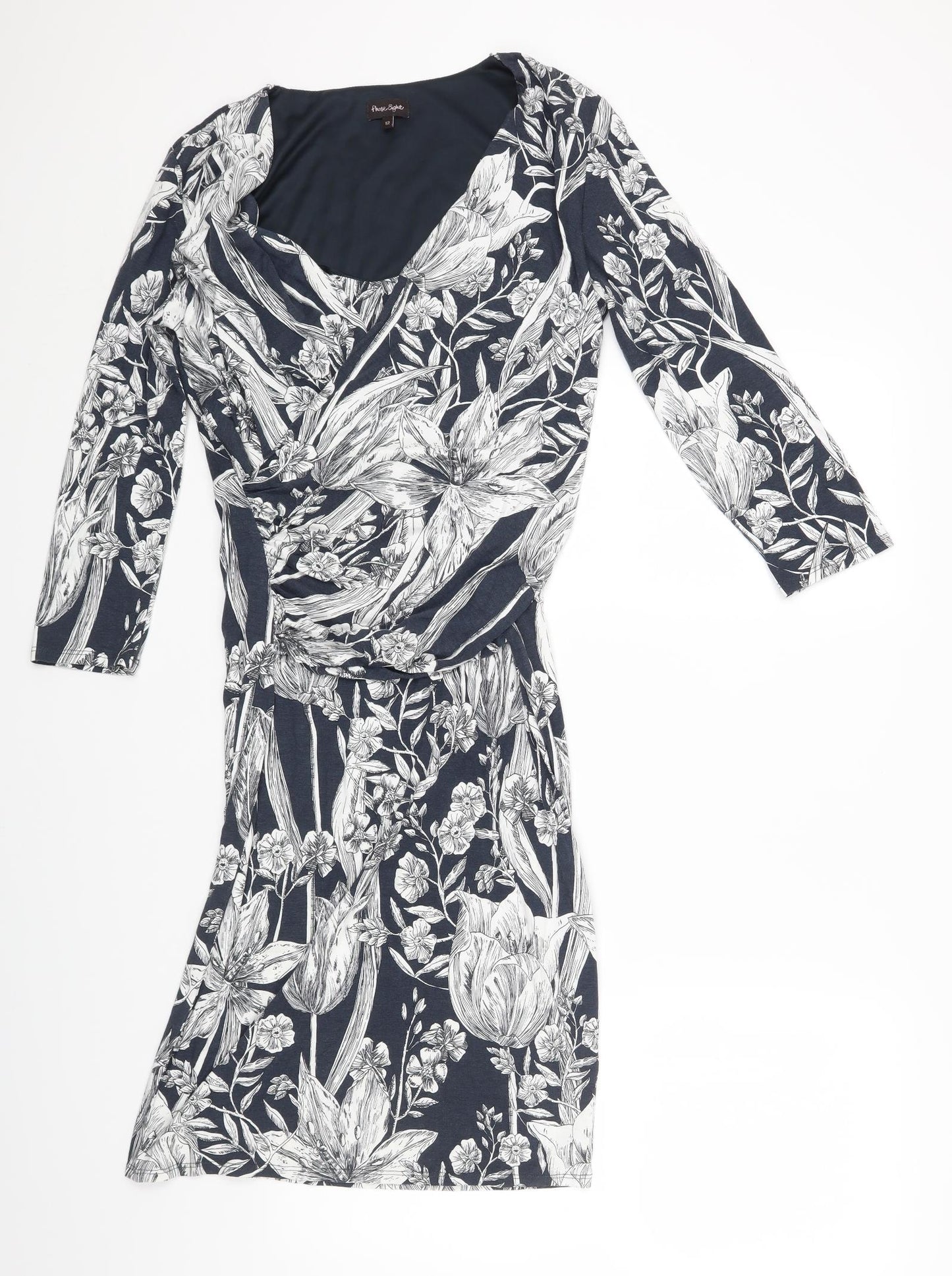 Phase Eight Womens Blue Floral Viscose Bodycon Size 12 V-Neck Pullover