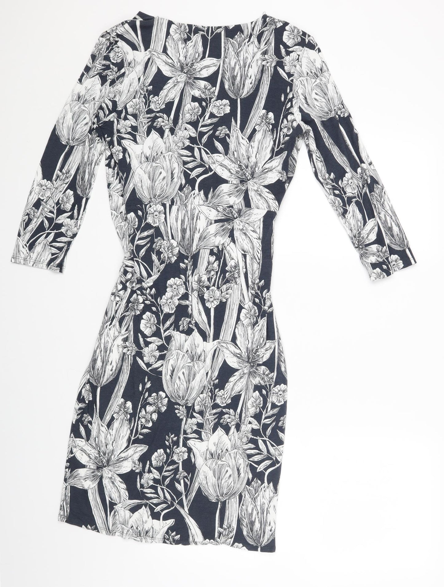 Phase Eight Womens Blue Floral Viscose Bodycon Size 12 V-Neck Pullover