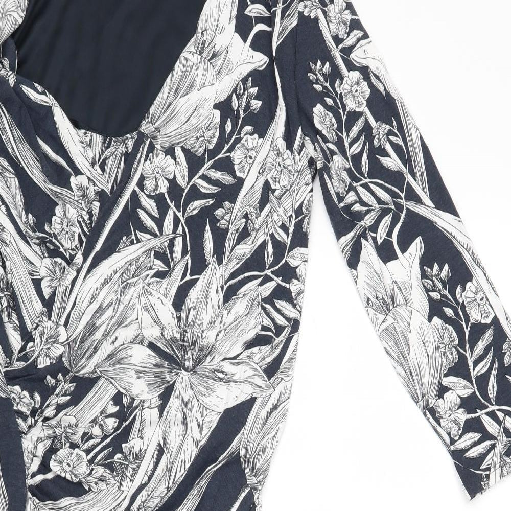 Phase Eight Womens Blue Floral Viscose Bodycon Size 12 V-Neck Pullover