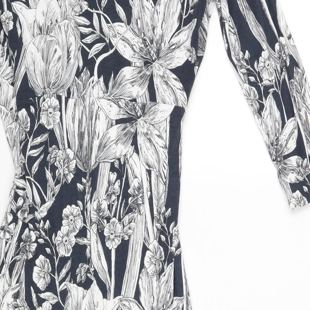Phase Eight Womens Blue Floral Viscose Bodycon Size 12 V-Neck Pullover