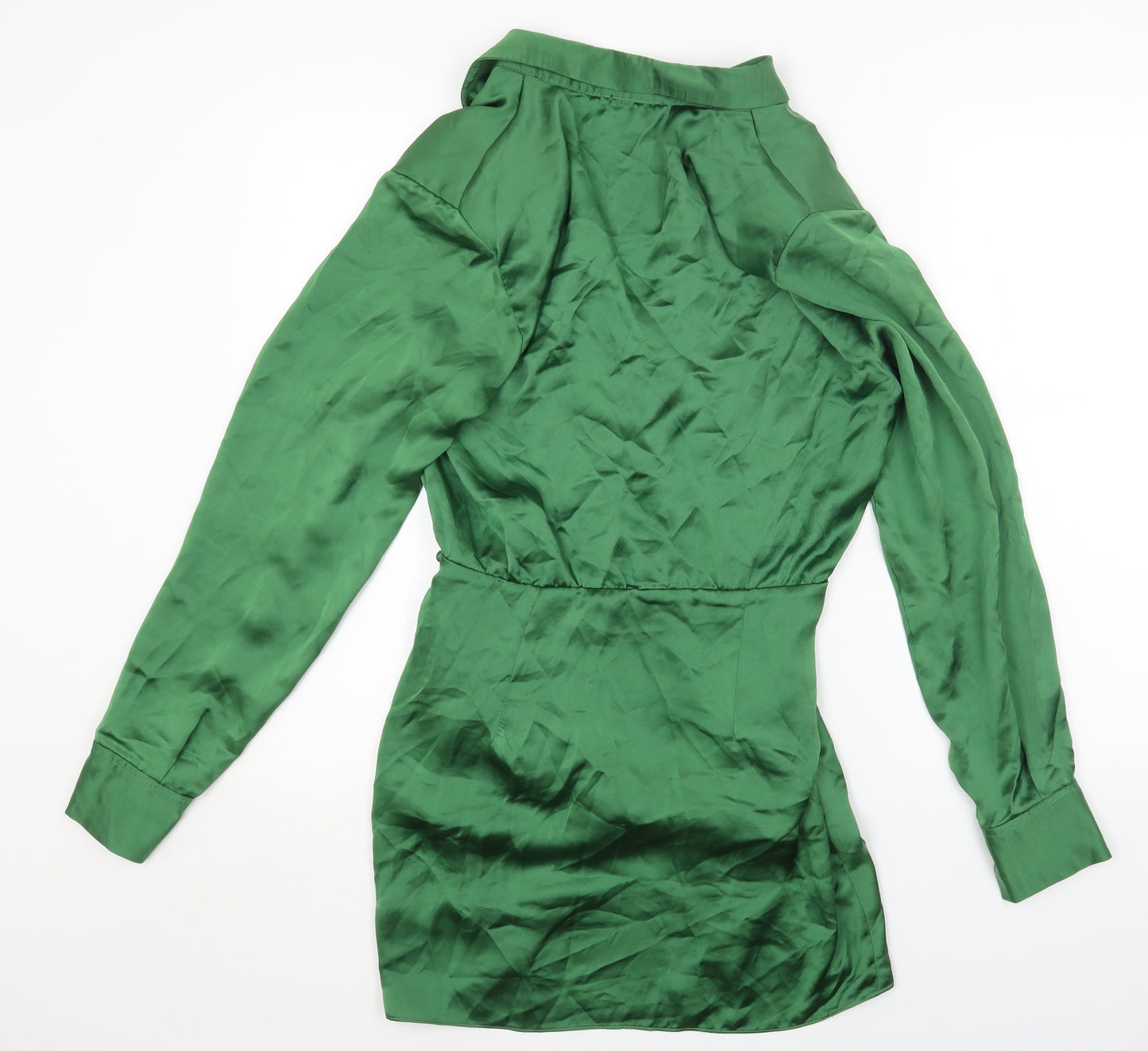 Zara Womens Green Polyester Shirt Dress Size S Collared Button