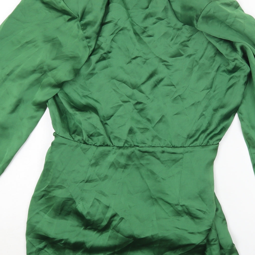 Zara Womens Green Polyester Shirt Dress Size S Collared Button