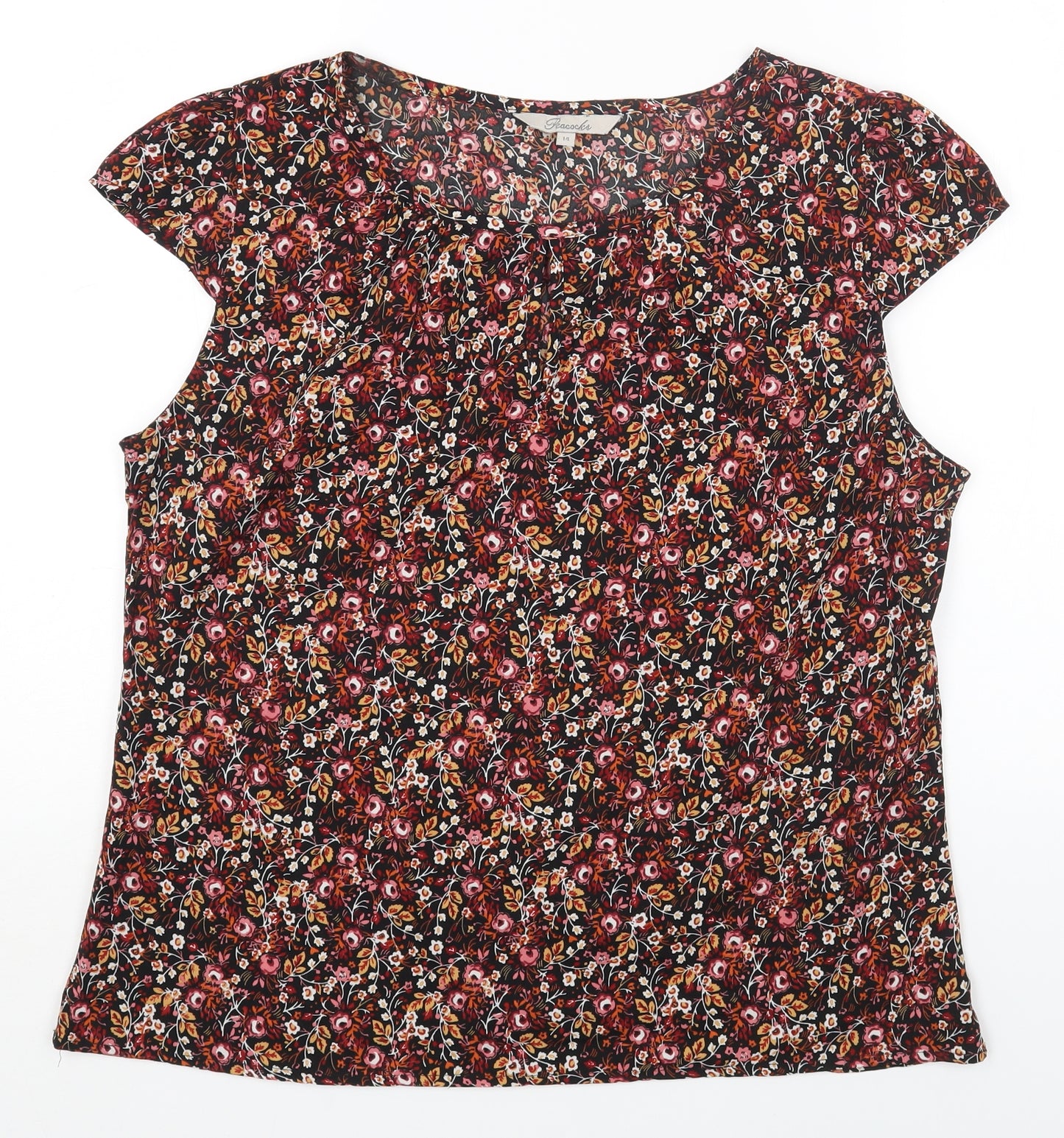 Peacocks Womens Multicoloured Floral Polyester Basic Blouse Size 14 Scoop Neck