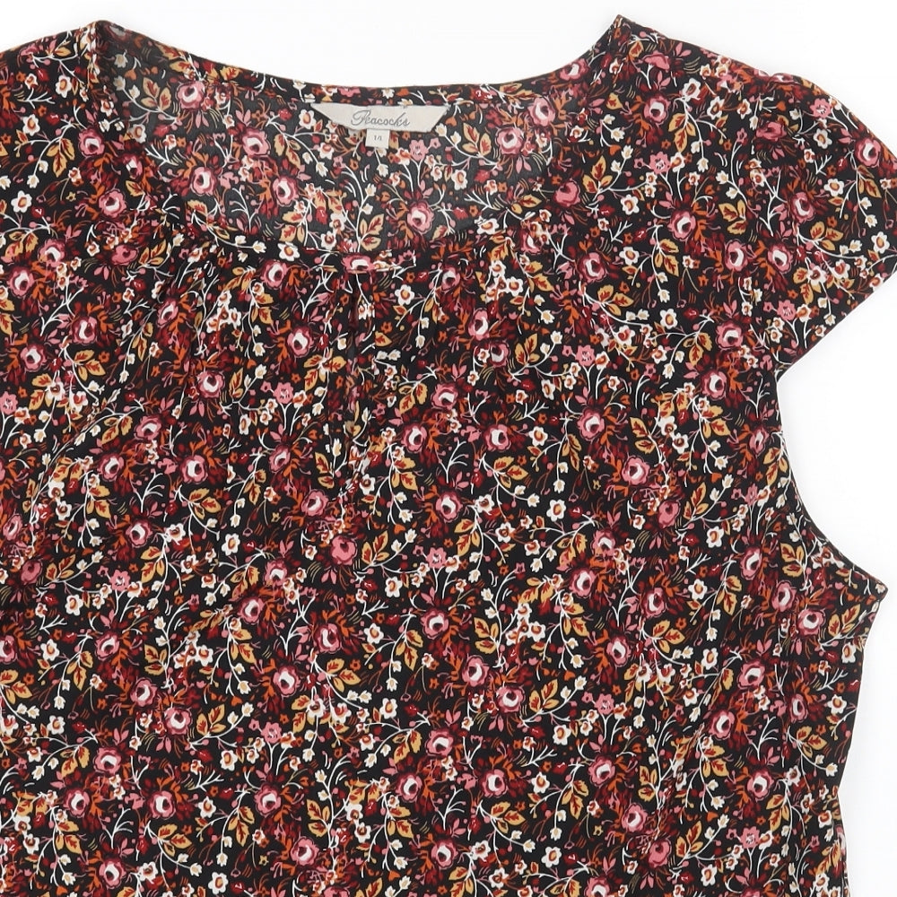Peacocks Womens Multicoloured Floral Polyester Basic Blouse Size 14 Scoop Neck