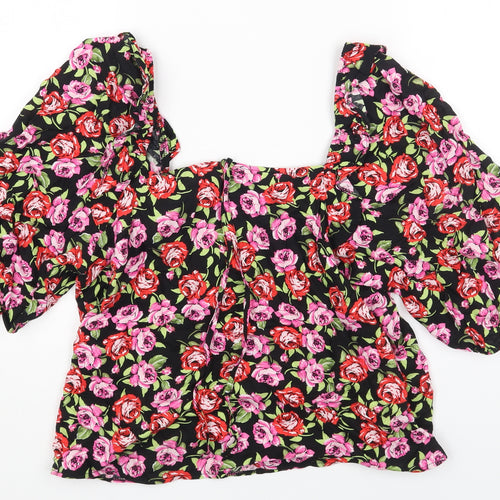 Dorothy Perkins Womens Multicoloured Floral Viscose Cropped Blouse Size 12 Square Neck