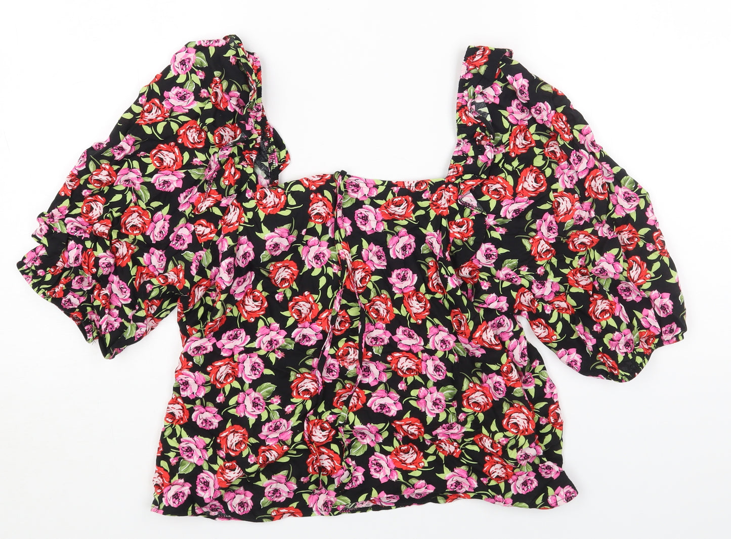 Dorothy Perkins Womens Multicoloured Floral Viscose Cropped Blouse Size 12 Square Neck