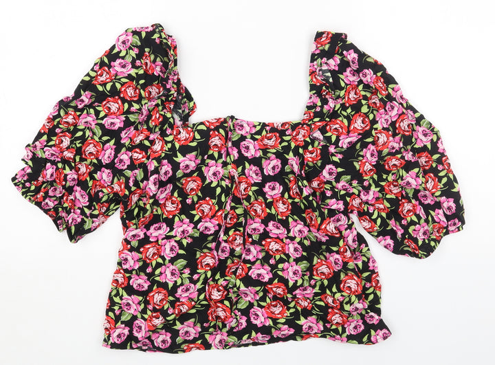 Dorothy Perkins Womens Multicoloured Floral Viscose Cropped Blouse Size 12 Square Neck