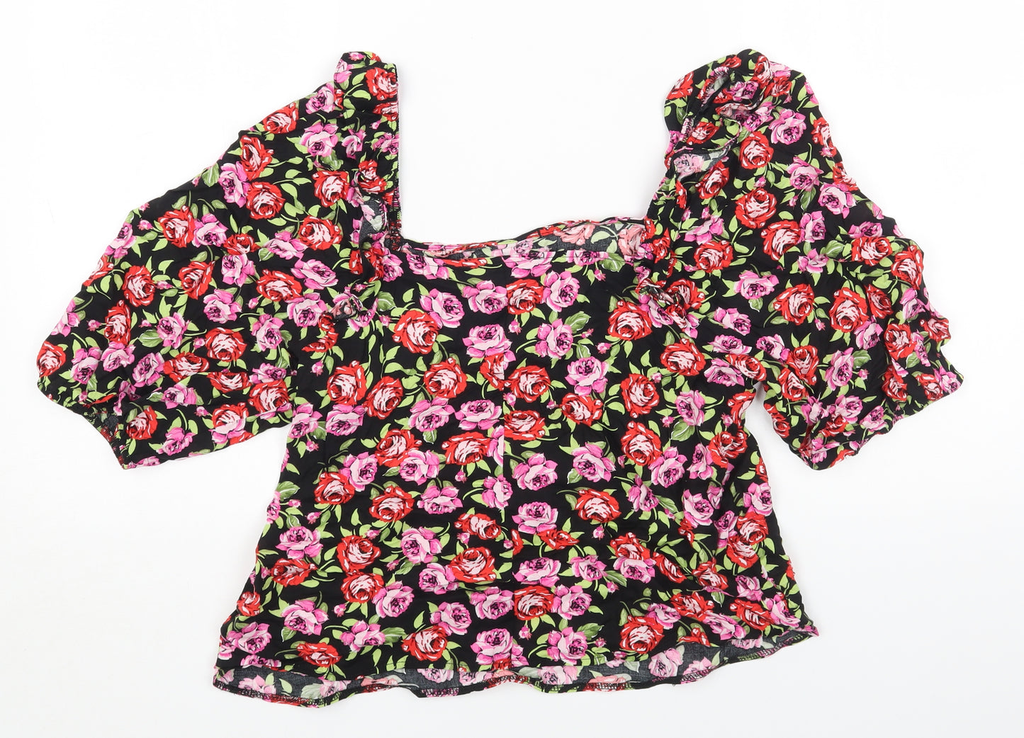 Dorothy Perkins Womens Multicoloured Floral Viscose Cropped Blouse Size 12 Square Neck