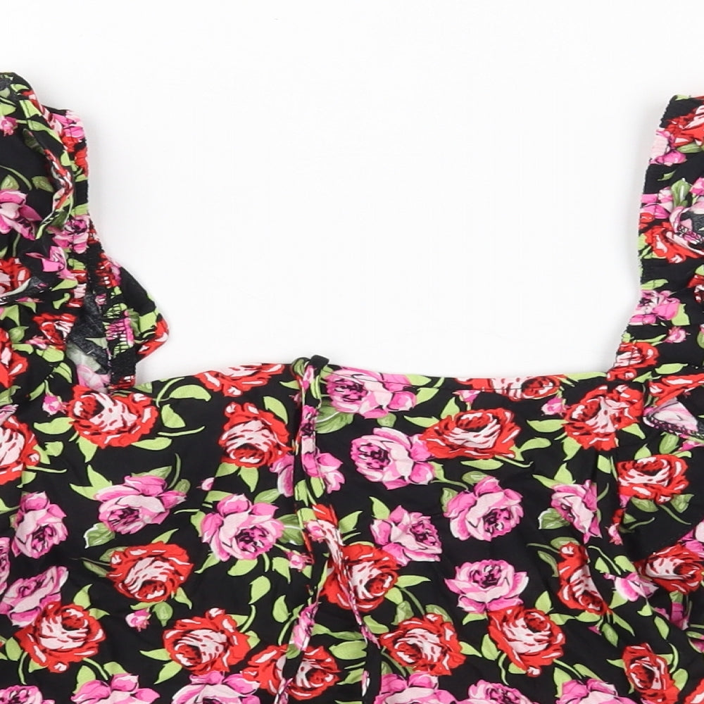 Dorothy Perkins Womens Multicoloured Floral Viscose Cropped Blouse Size 12 Square Neck