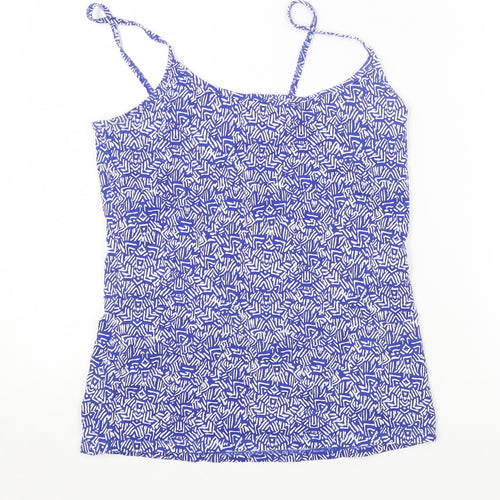 NEXT Womens Blue Geometric Cotton Basic T-Shirt Size 12 Scoop Neck