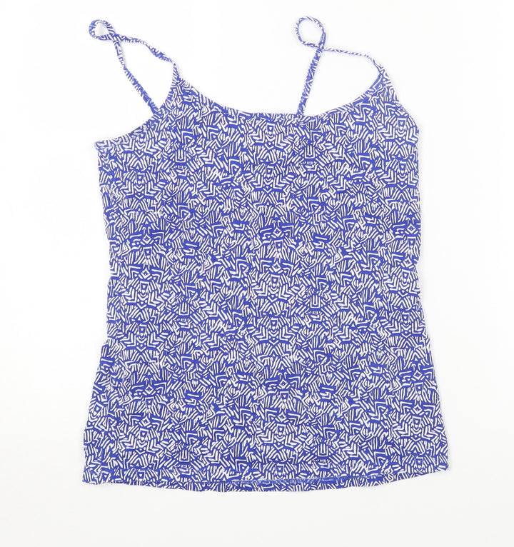 NEXT Womens Blue Geometric Cotton Basic T-Shirt Size 12 Scoop Neck