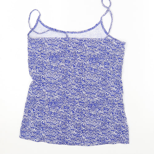 NEXT Womens Blue Geometric Cotton Basic T-Shirt Size 12 Scoop Neck