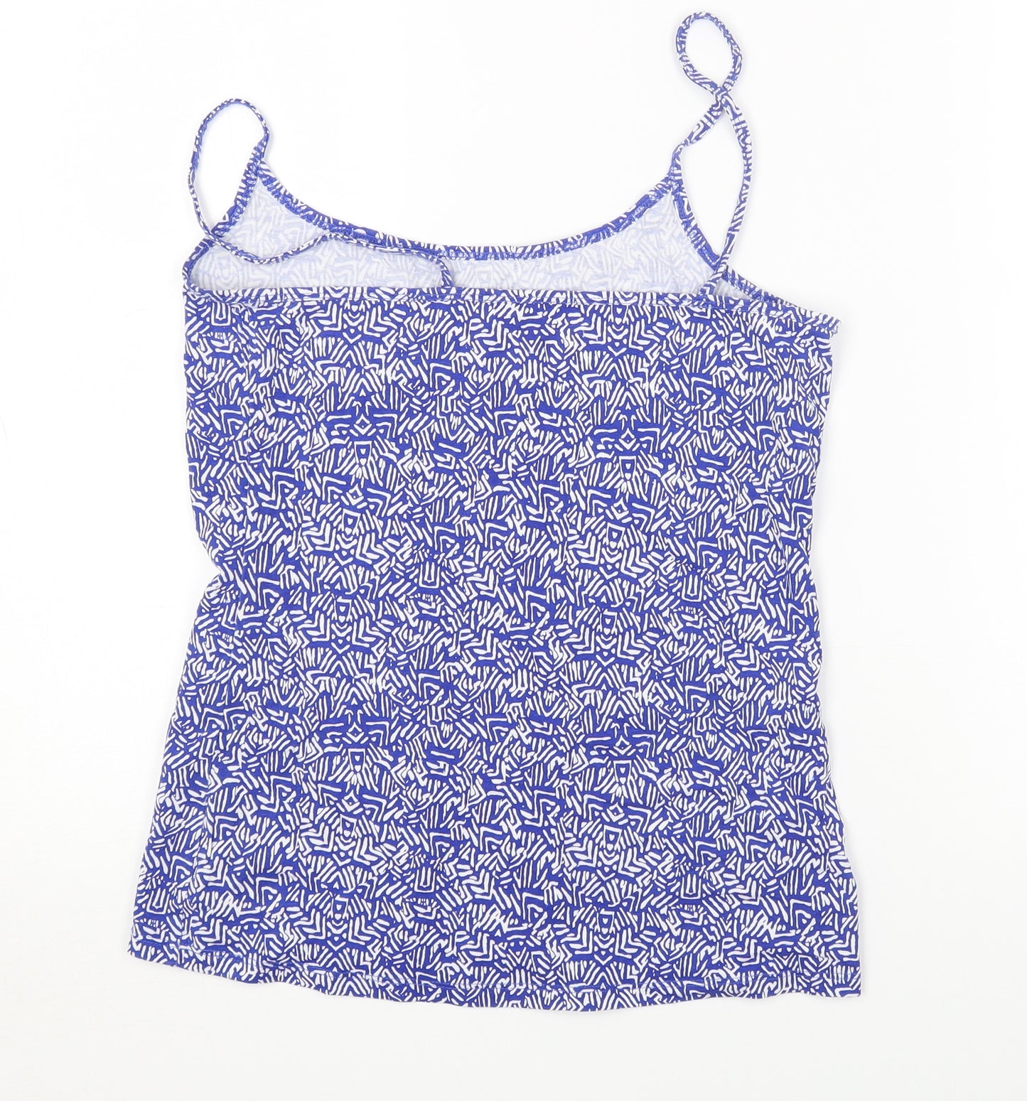 NEXT Womens Blue Geometric Cotton Basic T-Shirt Size 12 Scoop Neck