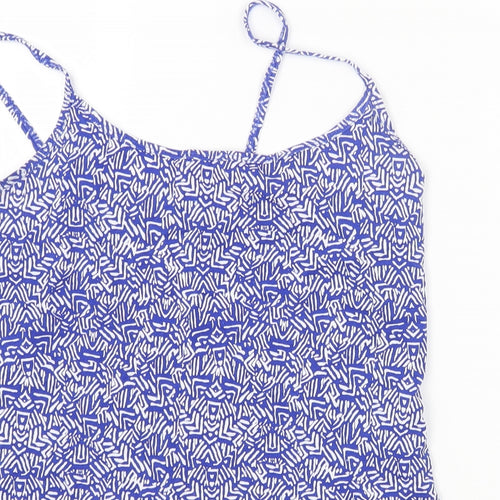 NEXT Womens Blue Geometric Cotton Basic T-Shirt Size 12 Scoop Neck