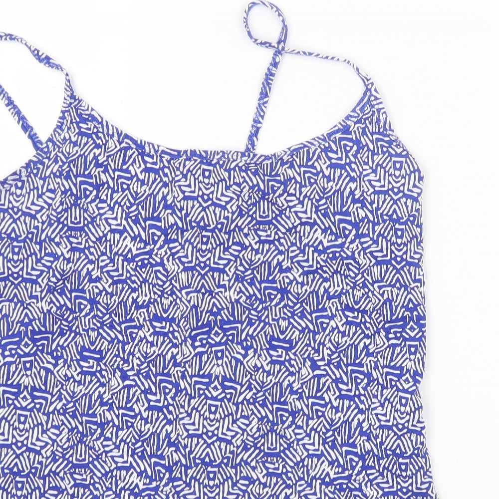 NEXT Womens Blue Geometric Cotton Basic T-Shirt Size 12 Scoop Neck