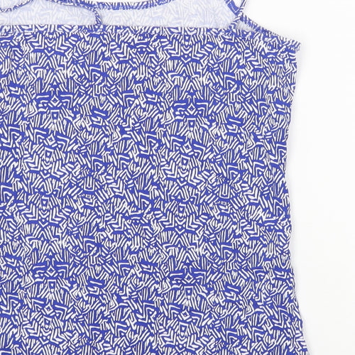 NEXT Womens Blue Geometric Cotton Basic T-Shirt Size 12 Scoop Neck