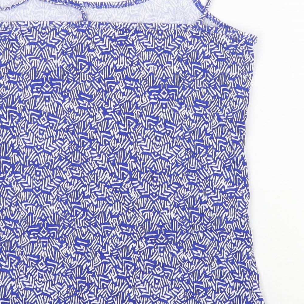 NEXT Womens Blue Geometric Cotton Basic T-Shirt Size 12 Scoop Neck