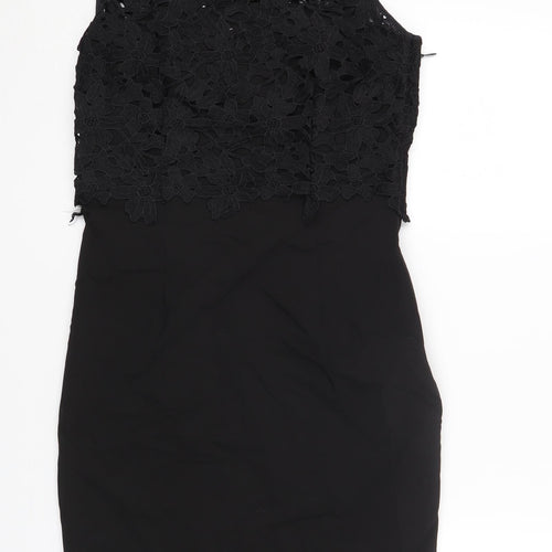 H&M Womens Black Cotton Bodycon Size 10 Scoop Neck Button