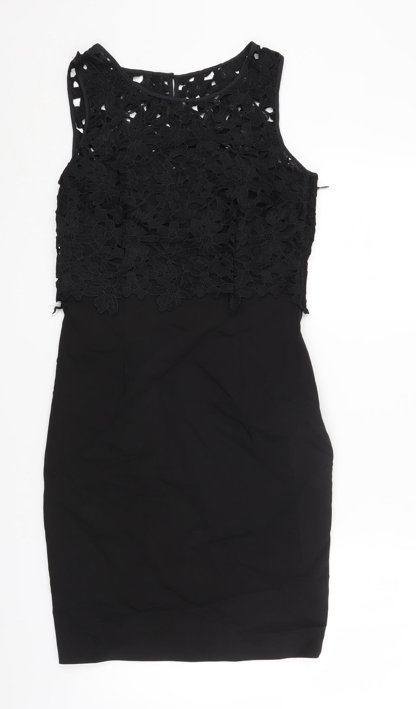 H&M Womens Black Cotton Bodycon Size 10 Scoop Neck Button