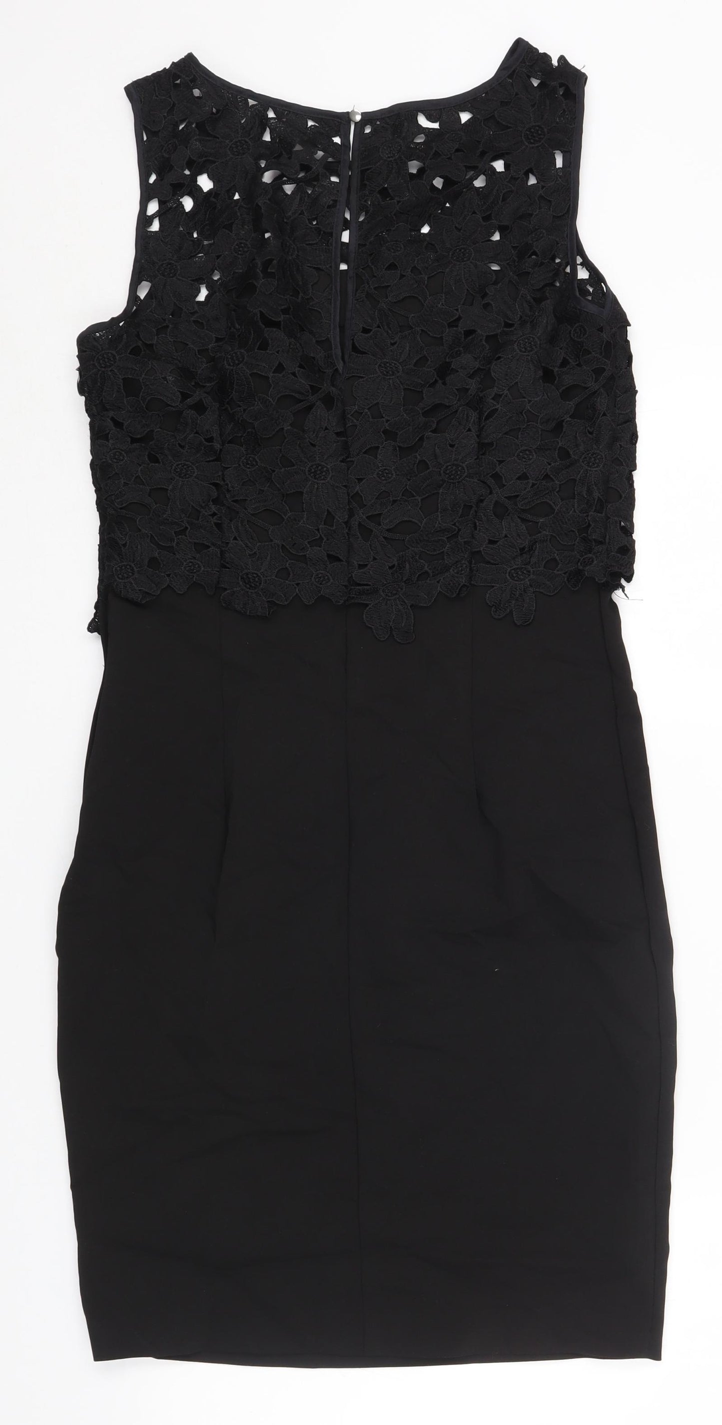 H&M Womens Black Cotton Bodycon Size 10 Scoop Neck Button