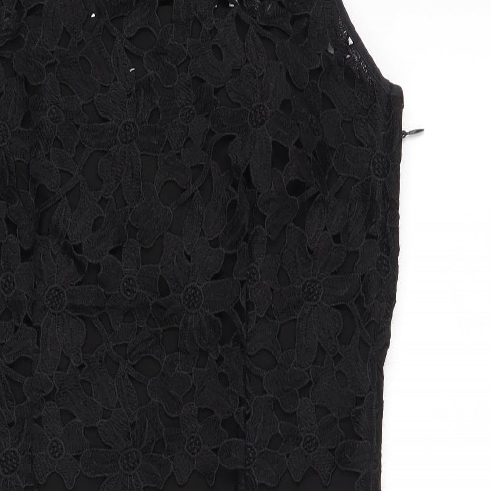H&M Womens Black Cotton Bodycon Size 10 Scoop Neck Button