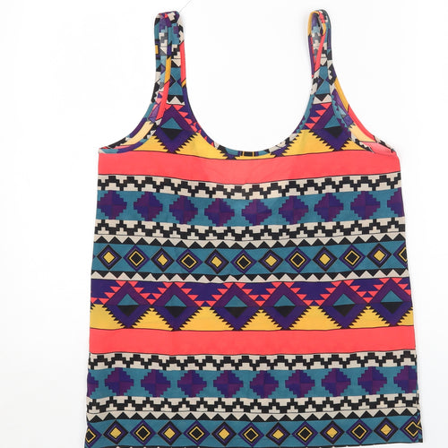 Whitney Eve Womens Multicoloured Geometric Polyester Camisole Blouse Size S Scoop Neck