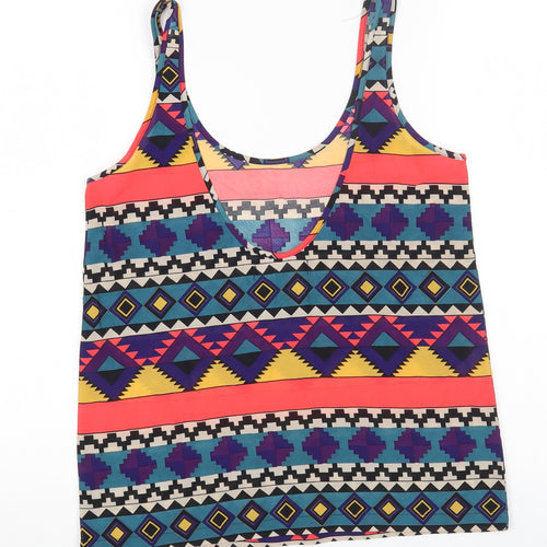 Whitney Eve Womens Multicoloured Geometric Polyester Camisole Blouse Size S Scoop Neck