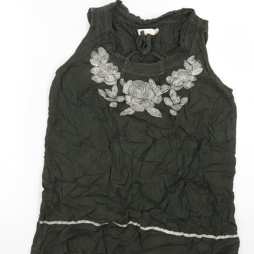 MO MU Womens Green Floral Viscose Basic T-Shirt Size 40 Scoop Neck