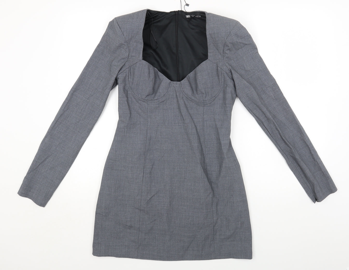 Zara Womens Grey Polyester A-Line Size M Sweetheart Zip