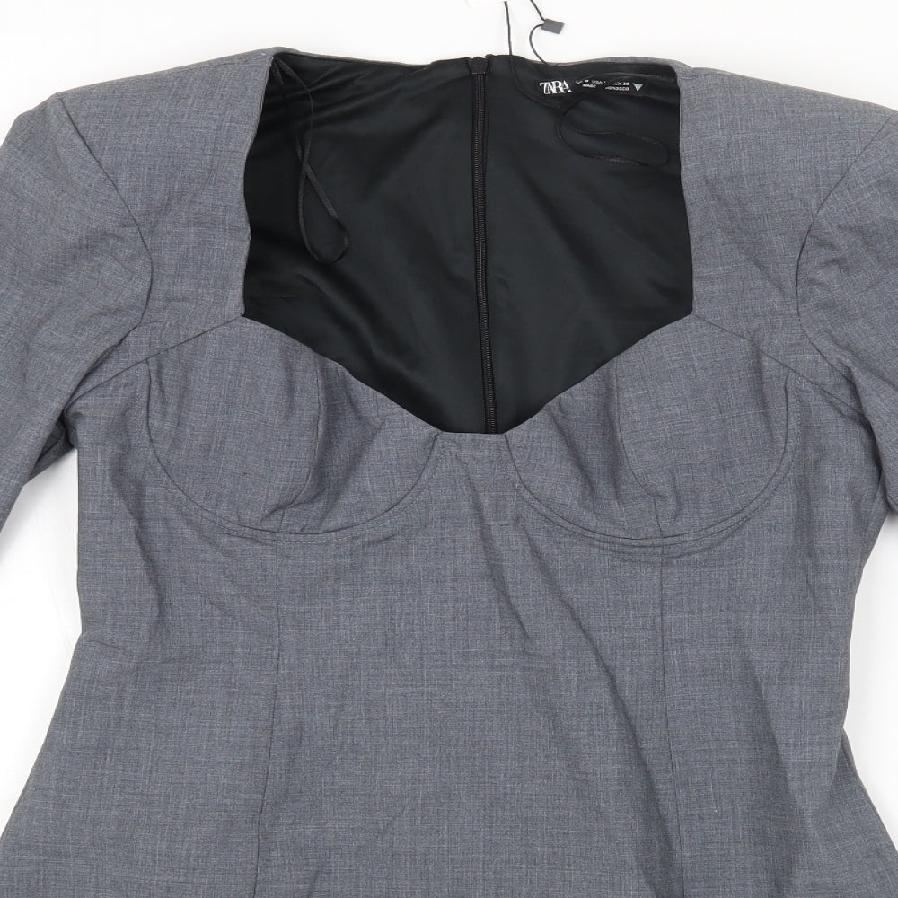 Zara Womens Grey Polyester A-Line Size M Sweetheart Zip