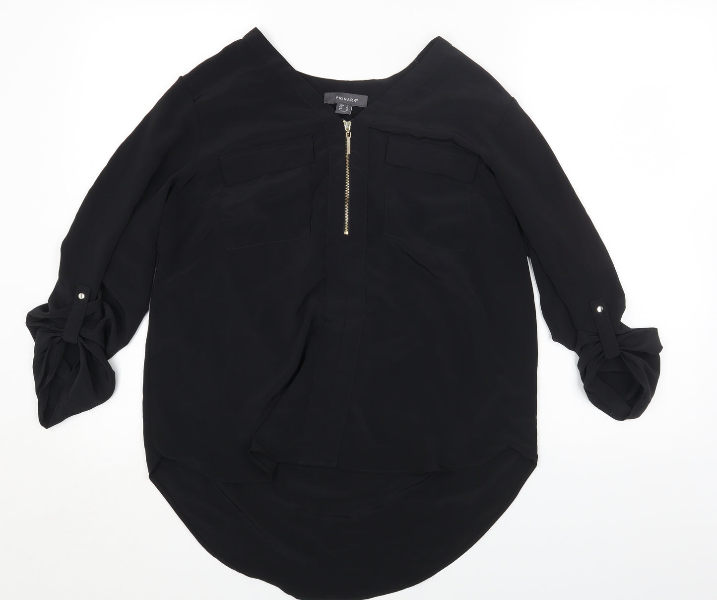 Primark Womens Black Polyester Basic Blouse Size 14 V-Neck