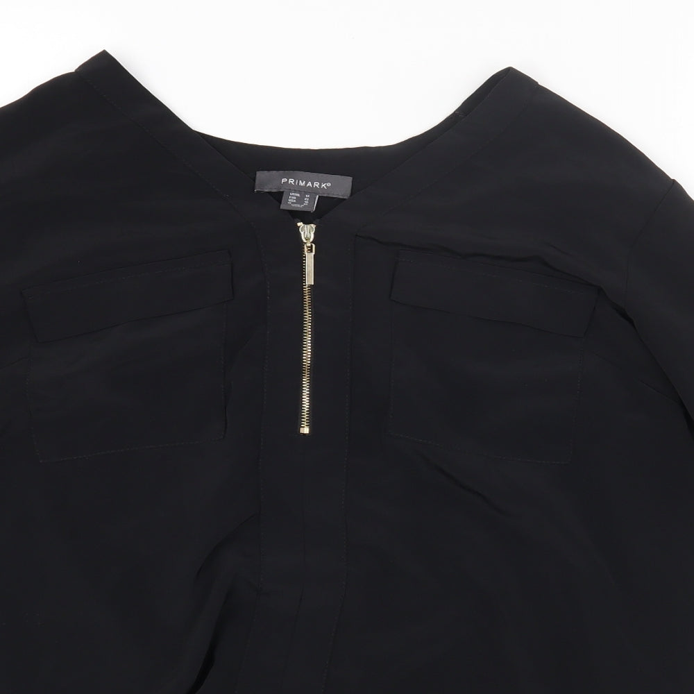Primark Womens Black Polyester Basic Blouse Size 14 V-Neck