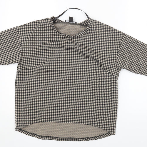 Primark Womens Beige Geometric Polyester Basic T-Shirt Size 8 Round Neck