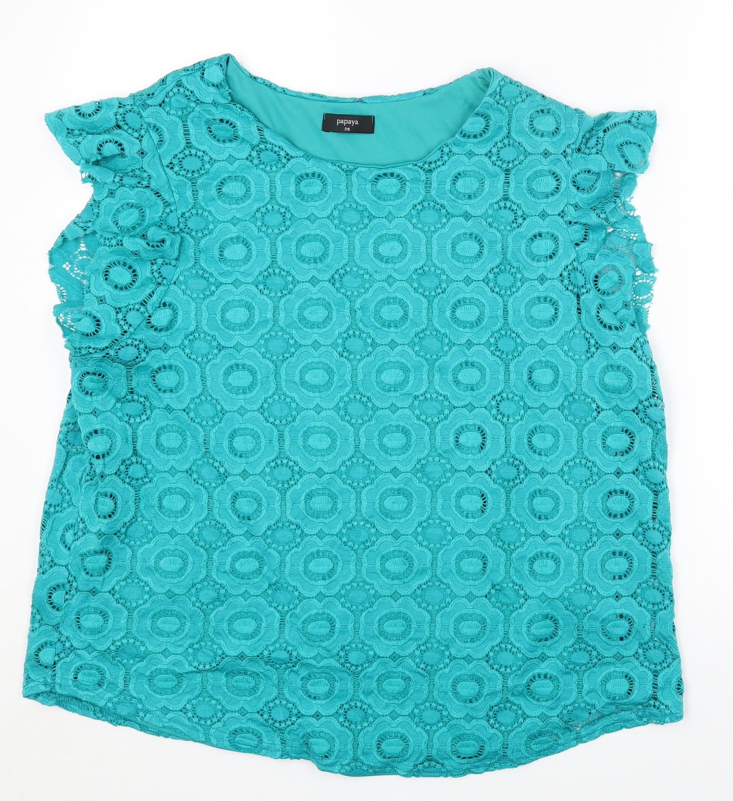 Papaya Womens Green Polyamide Basic T-Shirt Size 20 Round Neck