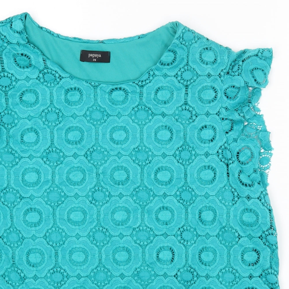 Papaya Womens Green Polyamide Basic T-Shirt Size 20 Round Neck