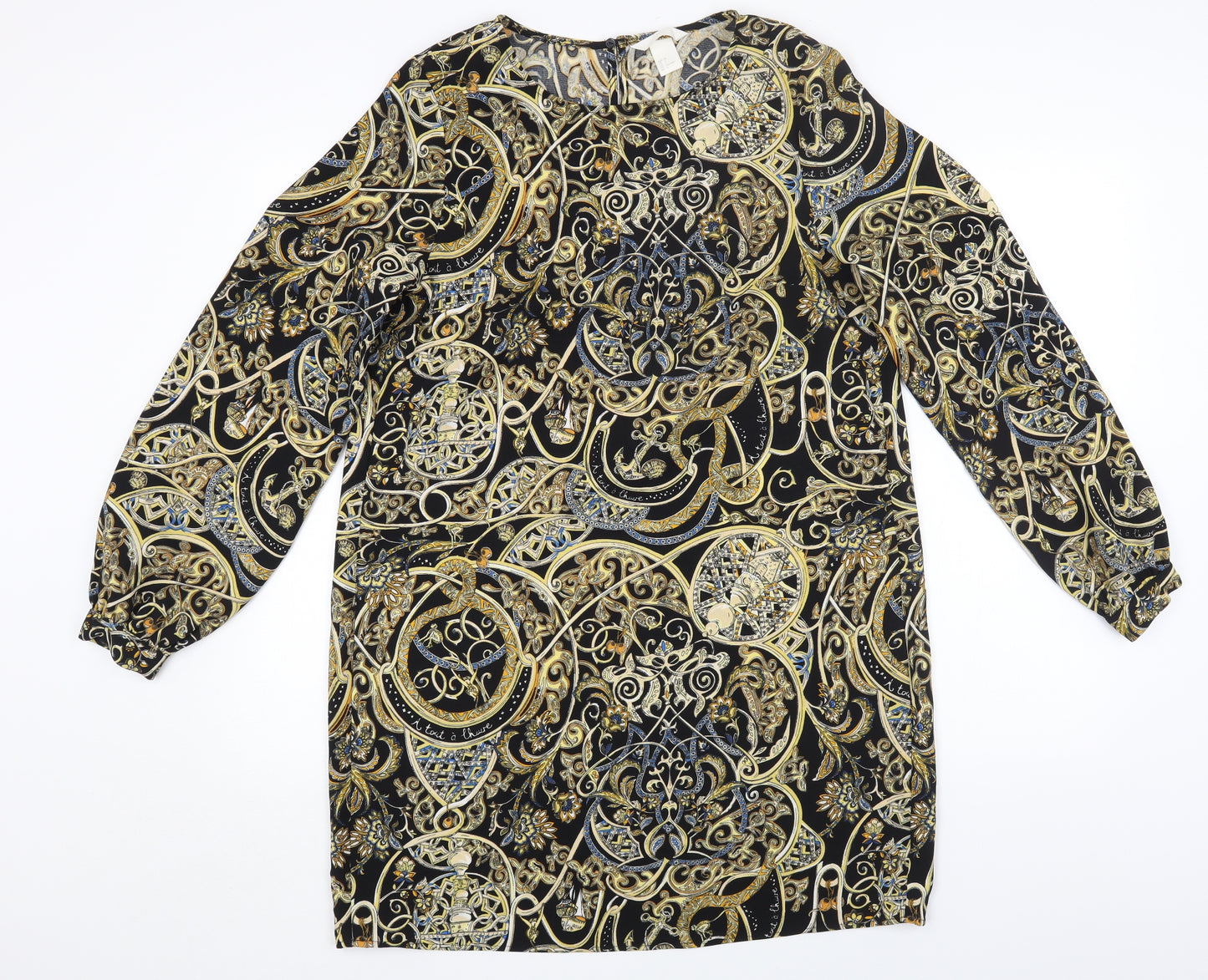 H&M Womens Multicoloured Geometric Polyester Basic Blouse Size 10 Scoop Neck