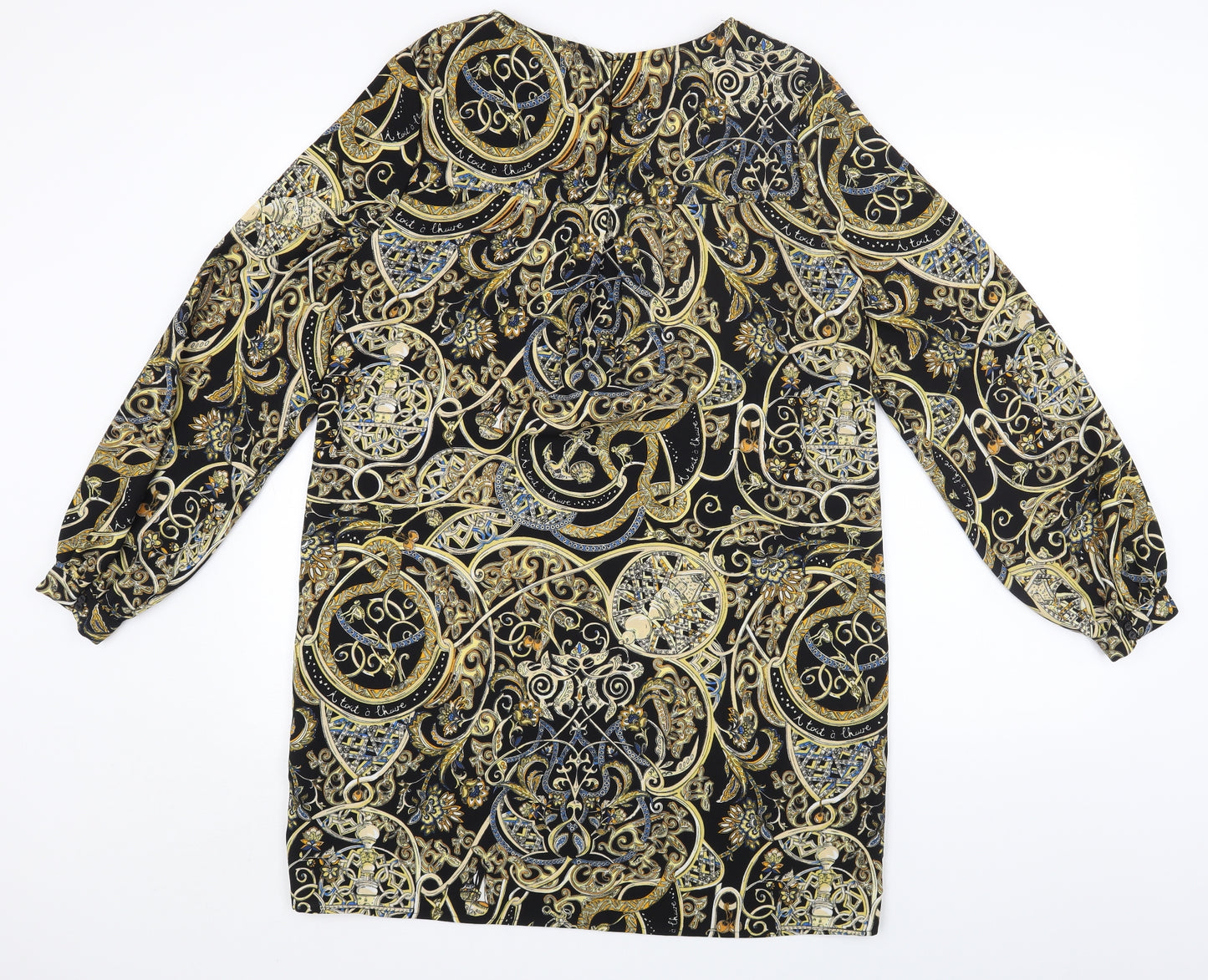 H&M Womens Multicoloured Geometric Polyester Basic Blouse Size 10 Scoop Neck