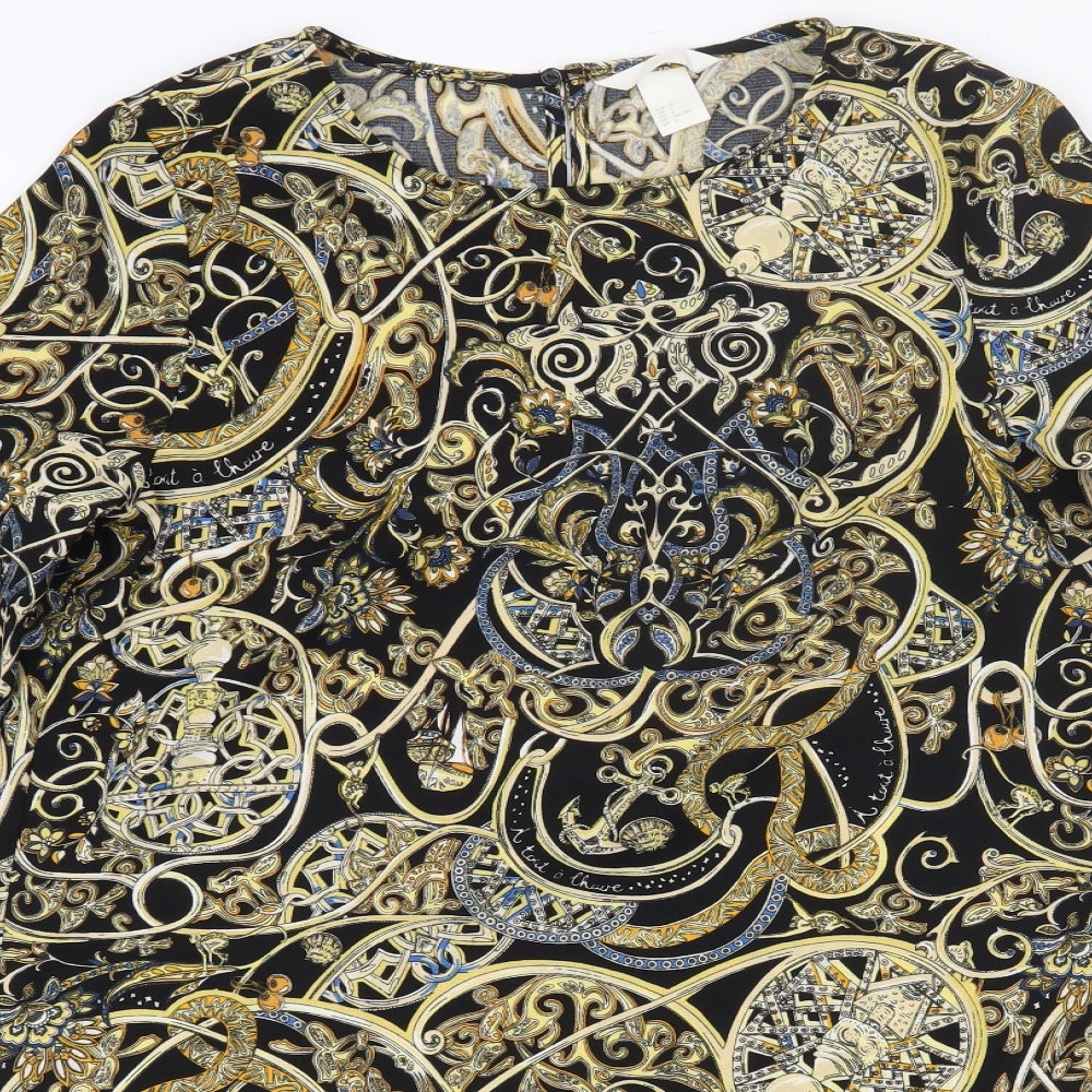 H&M Womens Multicoloured Geometric Polyester Basic Blouse Size 10 Scoop Neck