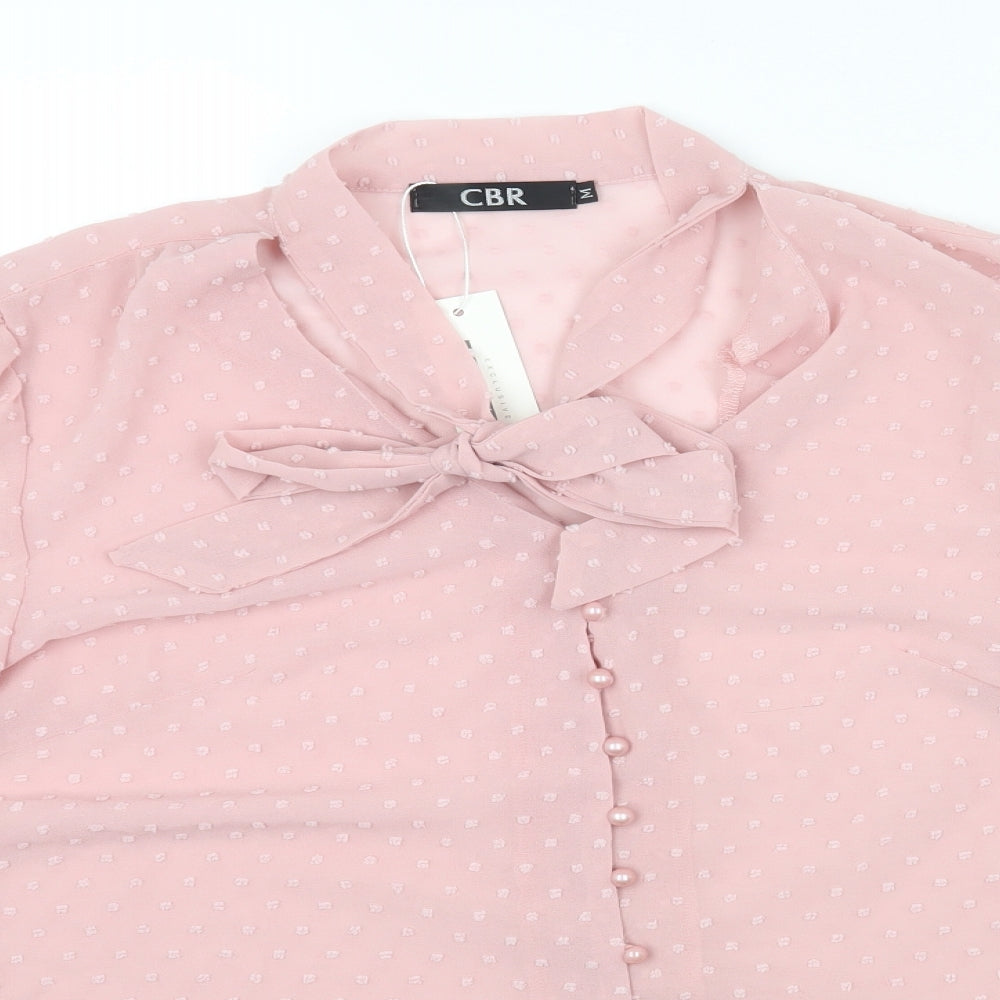 Chic Boutique Rose Womens Pink Cotton Basic Blouse Size M Collared