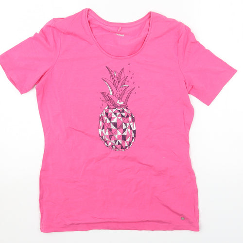 Gerry Weber Womens Pink Geometric Cotton Jersey T-Shirt Size 10 Round Neck - Pineapple Print