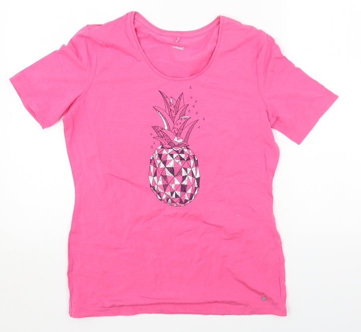 Gerry Weber Womens Pink Geometric Cotton Jersey T-Shirt Size 10 Round Neck - Pineapple Print
