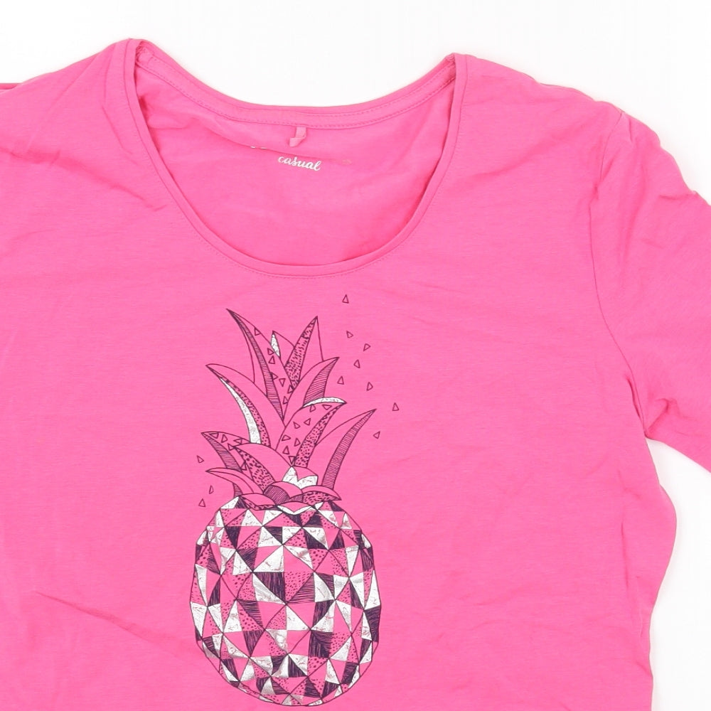 Gerry Weber Womens Pink Geometric Cotton Jersey T-Shirt Size 10 Round Neck - Pineapple Print