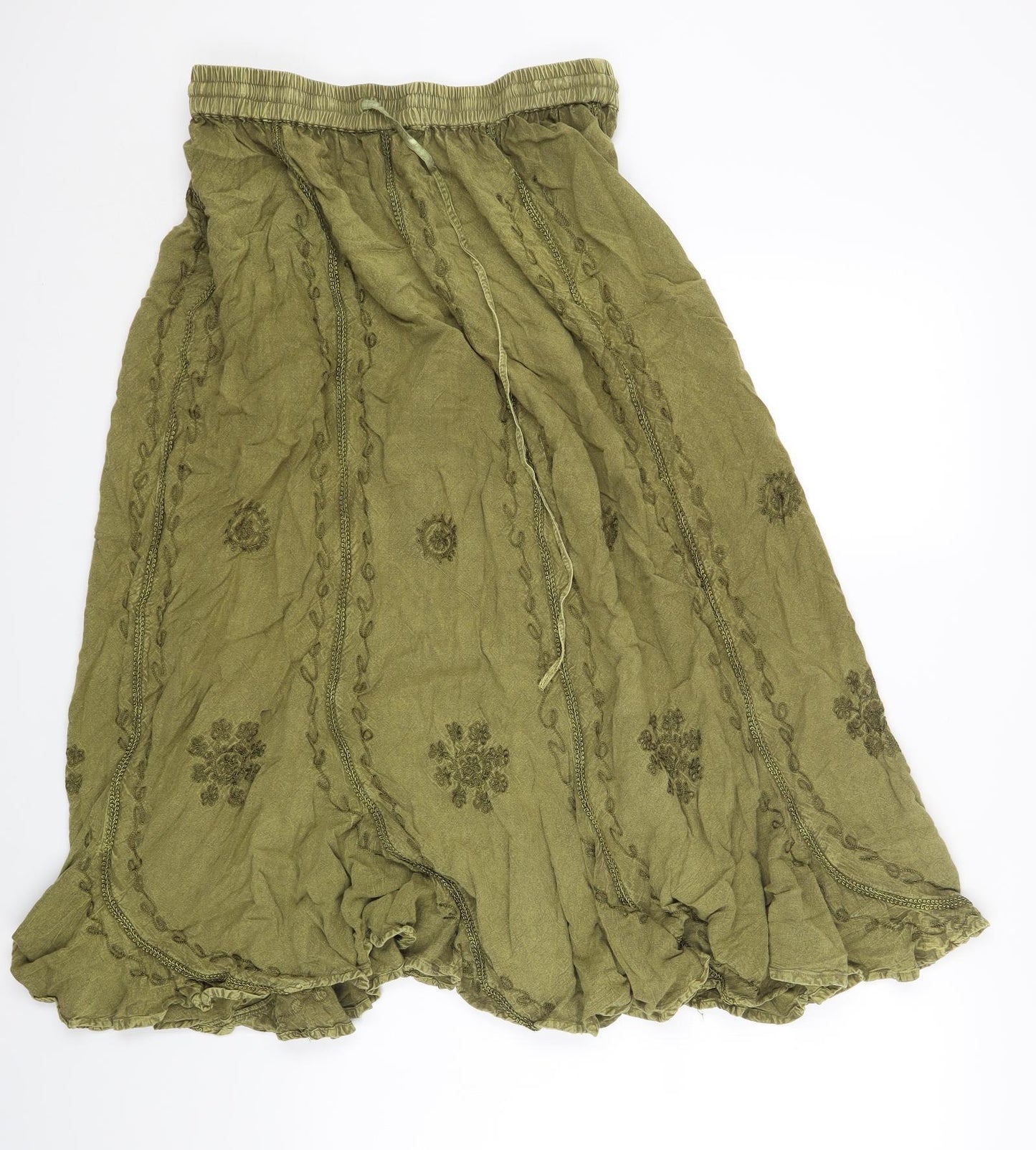 Saloos Womens Green Cotton Maxi Skirt Size L Drawstring
