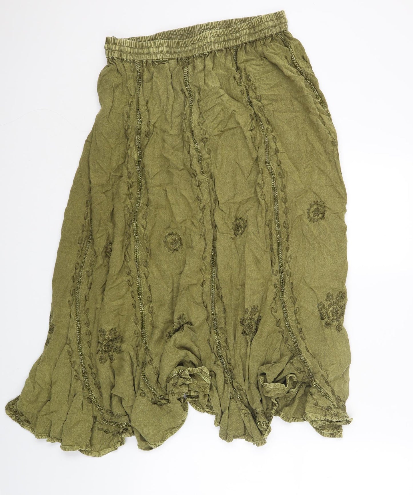 Saloos Womens Green Cotton Maxi Skirt Size L Drawstring