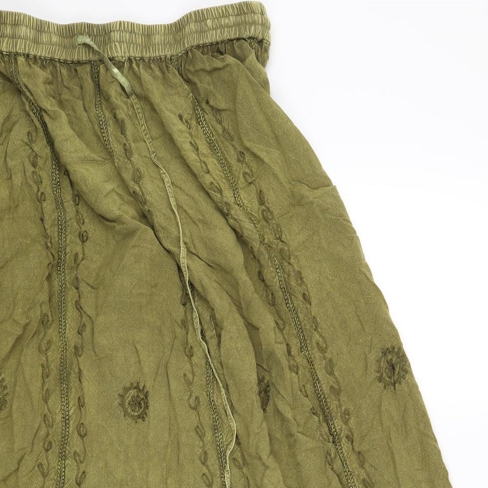Saloos Womens Green Cotton Maxi Skirt Size L Drawstring
