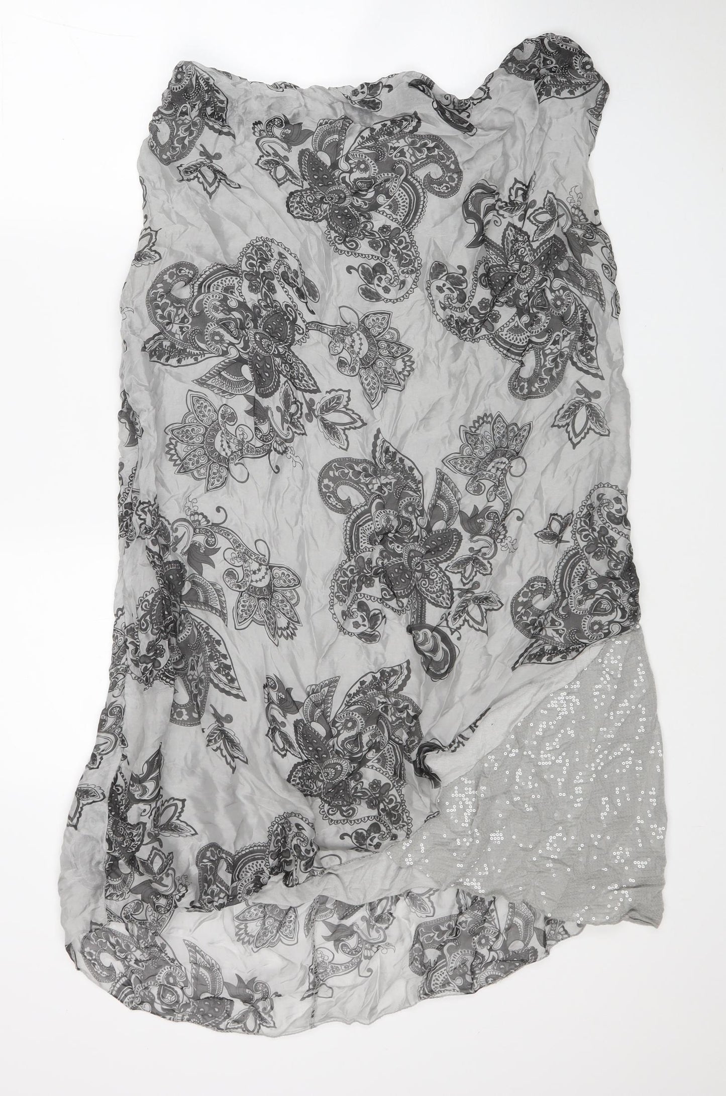 H. Trend Womens Grey Geometric Silk Tunic Blouse Size XL Boat Neck